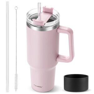 40 oz - Stainless Steel Insulated Hot/Cold Tumbler w/ Handle, Lid & Straws